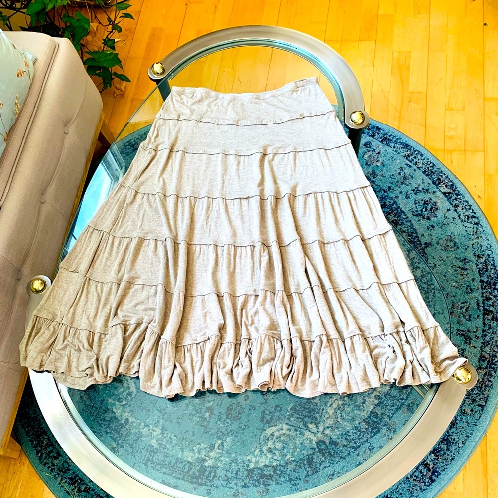 ✨ Max Studio✨ Beige Ruffled Tiered Midi W/Elasticized Waistband